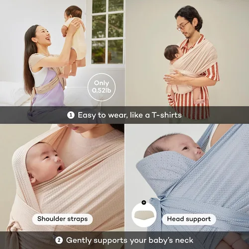 Vista 3 de Konny Portabebés Flex AirMesh con Soporte para la Cabeza - Ajustable, Fácil de Usar, Fular Portabebés Transpirable de Manos Libres, Perfecto