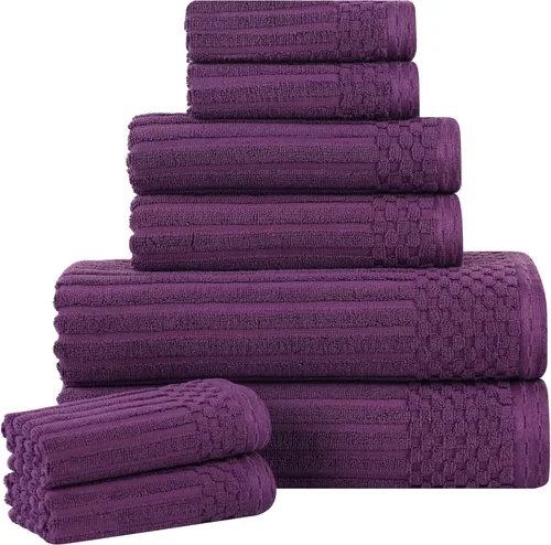 Vista 137 de Superior Juego de 6 toallas de algodón sólido y acanalado, toallas de cara de 13 x 13 pulgadas, toallas de mano de 16 x 28 pulgadas, toallas de baño