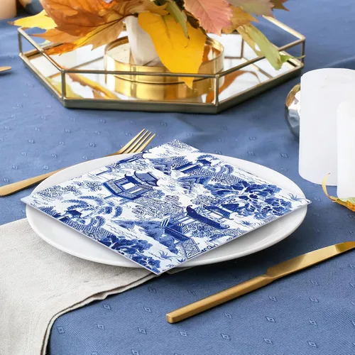 Vista 5 de 80 servilletas de papel desechables de cóctel toscano, servilletas de papel azul y blanco para bebidas para el hogar, fiesta, suministros de mesa