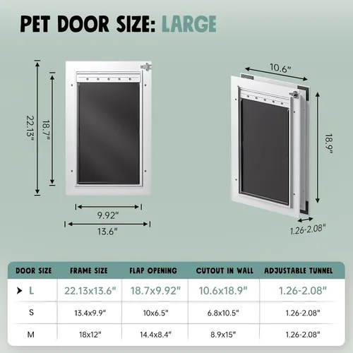 Vista 7 de Puerta para perro para puerta, 3 solapas de aluminio, color blanco, puerta grande para perros, puerta resistente para mascotas, con solapa aislante