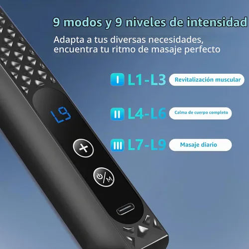 Vista 5 de Pistola de masaje con mango de extensión, herramienta masajeadora de espalda de mano, masajeador para dolor de cuello, piernas, hombros, 9