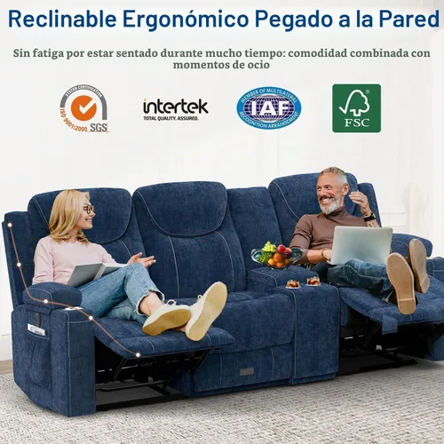 Vista 6 de Dresegmt Sofá reclinable, 2 vías multifunción manual de 3 plazas con portavasos, almacenamiento y puertos USB, moderno sofá multifuncional, sofá