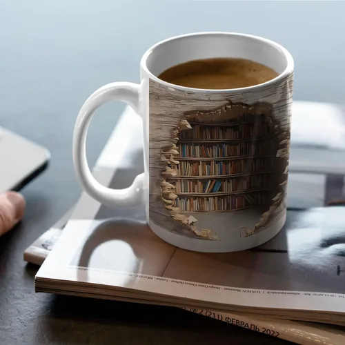 Vista 7 de Taza de café con diseño de biblioteca para amantes de los libros, regalos geniales para lectores, taza de cerámica única, apta para lavavajillas
