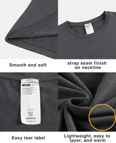 Vista 6 de LAPASA Ropa interior térmica para hombre, cuello redondo, manga larga, capa base, ligera, peso medio, pesado, invierno, M09M26M55