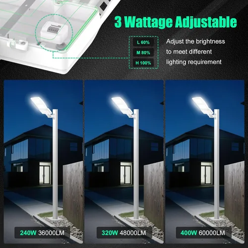 Vista 6 de BBESTLED 400W/320W/240W luces LED para estacionamiento con brazo y montaje deslizante, iluminación exterior del atardecer al amanecer, luz