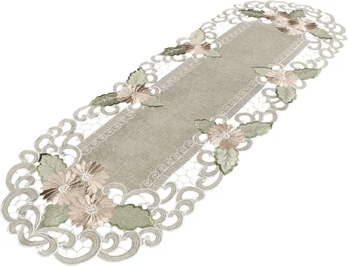 Vista 5 de LINENS ART AND THINGS - Camino de mesa bordado con margaritas doradas, flor con leche, bufanda (16 pulgadas de ancho x 70 largo)