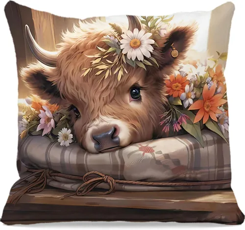 Vista 5 de OFlich Highland Cow Celtic - Fundas de almohada de verano con estampado de vaca de las montañas de 18 x 18 pulgadas, decoración de estilo floral