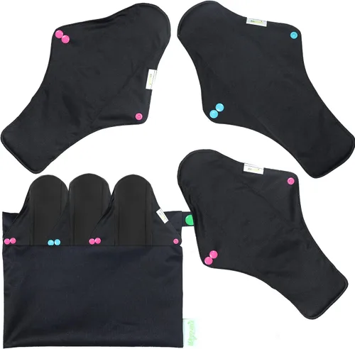Vista 28 de wegreeco Almohadillas menstruales reutilizables de carbón – Almohadillas sanitarias reutilizables Forros de bragas reutilizables Almohadilla