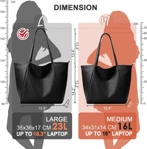 Vista 4 de KALIDI Bolso Tote Grande de Cuero Vegano para Mujer, Bolso de Hombro, Casual, con Cremallera, para Trabajo, Fin de Semana, Estilo Hobo, 23L