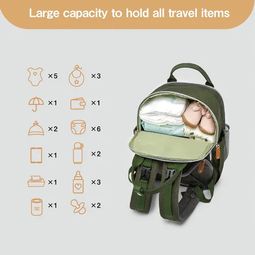 Vista 8 de Mochila para pañales con capacidad de 25 litros con cambiador para niños y niñas, artículos esenciales para bebés para mamá (negro)