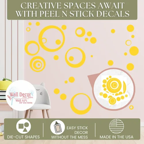 Vista 3 de Vinilo adhesivo amarillo para pared, diseño de círculos, burbujas, puntos 25+ PC