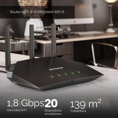 Vista 2 de NETGEAR Router WiFi 6 de 4 flujos (R6700AX): características de seguridad, velocidad inalámbrica AX1800 (hasta 1.8 Gbps), cubre hasta 1500 pies