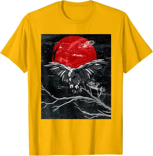 Vista 83 de Red Moon Raven - Camiseta japonesa de cuervo negro, Negro, S
