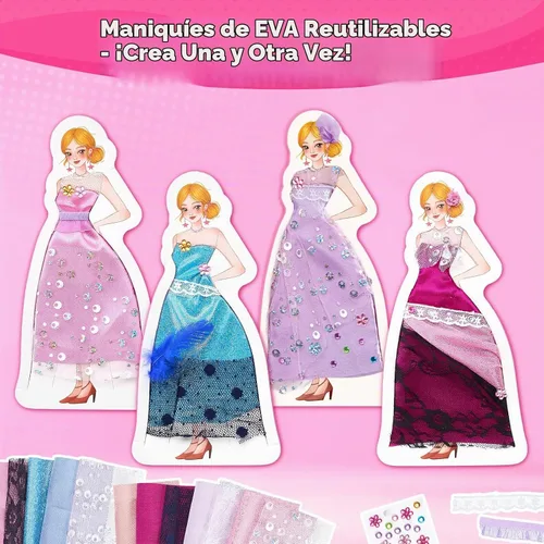Vista 6 de JoyCat Kit de arte Poke de diseño de moda para niñas, 6 maniquíes sin coser
