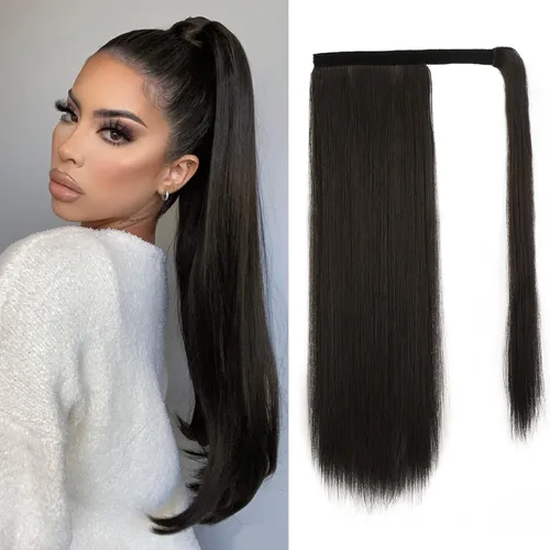 Vista 84 de BARSDAR Extensión de Cola de Caballo Corta y Recta - Extensiones de Cabello de Cola de Caballo con Cordón de 14 Pulgadas en Negro para Mujeres