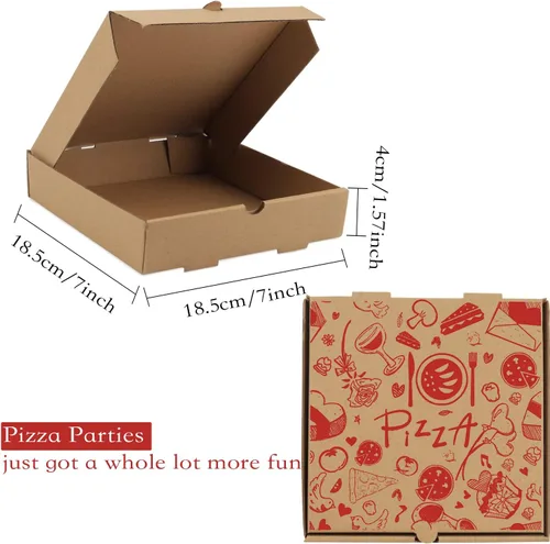 Vista 2 de Cajas de pizza, paquete de 15 cajas de pizza corrugada de papel kraft de 7.3 x 7.3 x 1.6 pulgadas, cajas de comida para llevar, cajas de embalaje