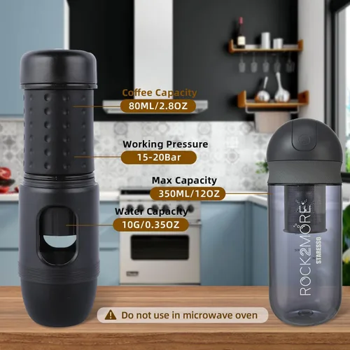 Vista 2 de STARESSO Mini cafetera de viaje y espumador de leche manual, cafetera portátil 2 en 1, máquina de café espresso manual compatible con cápsulas NS