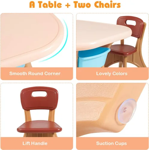 Vista 6 de Costzon, juego de mesa y 2 sillas para niños, para arte con cubos de almacenamiento desmontables, fuerte capacidad de carga, livianos, muebles