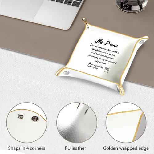 Vista 4 de Fanousy Ideas de regalo para mejores amigos, organizador de bandeja de valet de piel sintética para mujeres y hombres, bonita caja de platos