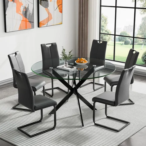 Vista 52 de HomVent Juego de mesa de comedor redonda de vidrio de 3 piezas, juego de mesa de cocina de vidrio redondo para 2 personas con 2 sillas de comedor