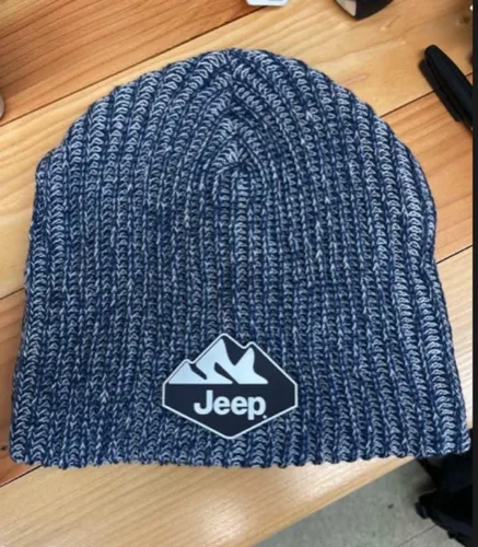 Vista 2 de Jeep Gorro acrílico azul jaspeado con logotipo de silicona Mountain Range, Azul