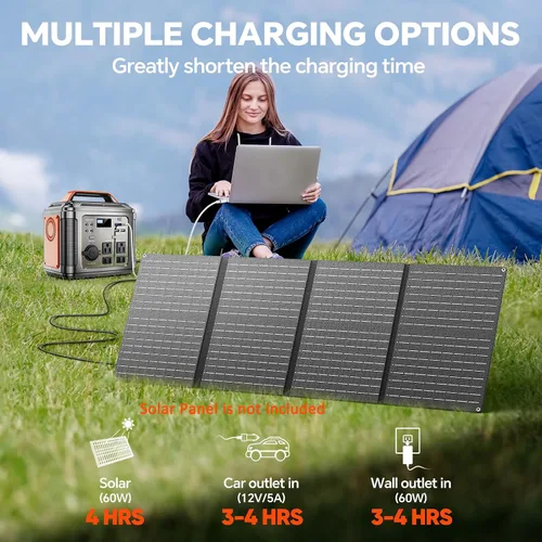 Vista 3 de 300W Portable Power Station + 60W Solar Panel – 296Wh Camping Generator