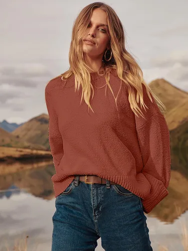 Vista 54 de LOGENE Suéter de gran tamaño para mujer, cuello redondo, manga larga, suave, mullido, suéter de punto 2025 para otoño e invierno