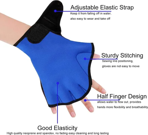 Vista 2 de 1 Pair Swimming Gloves Aquatic Swim Training Gloves Neoprene Webbed Gloves Fitness Water Resistance Glove for Men Women Children Unisex