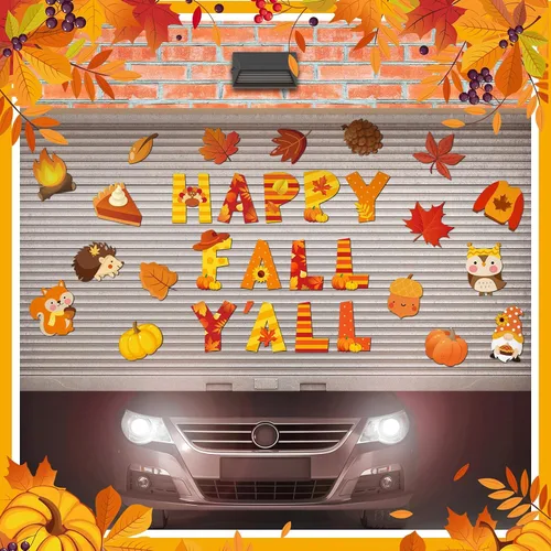 Vista 5 de Landhoow 30 imanes de puerta de garaje con texto en inglés «Hello Fall» para decoración de calabaza, hoja de arce, Acción de Gracias