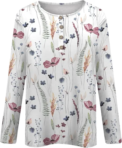 Vista 4 de Nadition Oversized Sweatshirt for Women Long Sleeve Shirts for Women Button Round Neck Pullover Womens Tops Dressy Casual