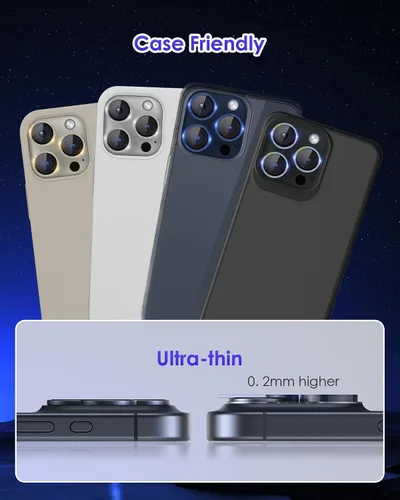 Vista 7 de Protector de lente de cámara con purpurina compatible con iPhone 15 Pro/iPhone 15 Pro Max, acrílico transparente más anillo de aleación de aluminio