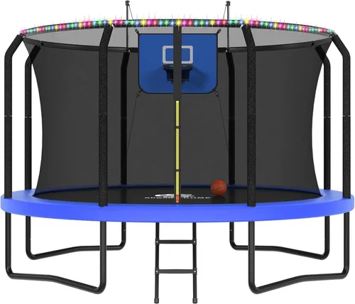 Vista 22 de Trampolín al aire libre con red para niños de 10 pies, 12 pies, 14 pies Negro