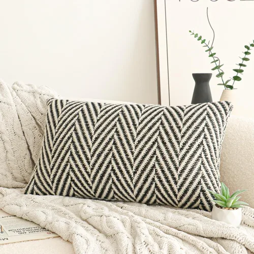 Vista 8 de Jonhier Funda de cojín cuadrada de cheurón blanco y negro, funda de cojín con patrón geométrico bohemio de granja para decoración de mediados