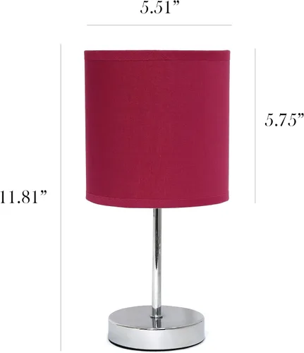 Vista 3 de Simple Designs LT2007-WNE-LB - Mini lámpara de mesa básica cromada para sala de estar, mesita de noche, escritorio, encimera, rojo vino