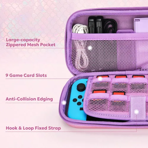 Vista 4 de innoAura - Funda para interruptor NS, juego de accesorios de interruptor 16 en 1 con funda de transporte para interruptor de sirena, funda