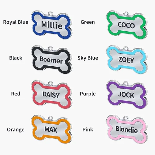 Vista 4 de Etiquetas de identificación personalizadas para mascotas, etiquetas de identificación para mascotas pequeñas o grandes, grabadas en ambos lados