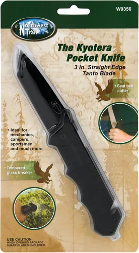 Vista 5 de Performance Tool W9356 - Cuchillo de bolsillo con hoja tanto negra con cortador de cinturón de seguridad y rompedor de vidrio, longitud total