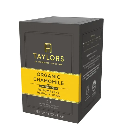 Vista 2 de Taylors of Harrogate Té de hierbas orgánicas de manzanilla, bolsas envueltas individualmente, 20 unidades (paquete de 1), suave, sedoso y suave, sin