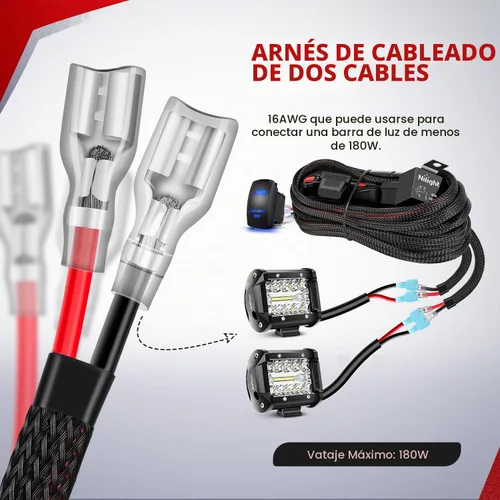 Vista 8 de Nilight Kit de arnés de cableado de barra de luz LED Off Road Interruptor Arnés de cableado 16AWG - 2 cables con telar de alambre de nailon