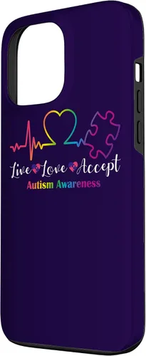 Vista 2 de Funda para iPhone 13 Pro Max Live Love Acept Autismo Concientización ECG Línea de Pulso Autismo Mamá