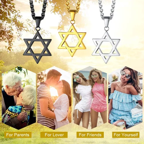 Vista 2 de FaithHeart Magen David - Collar con colgante de estrella de David de acero inoxidable joyería judía para mujeres y hombres el sello de Salomón