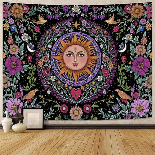 Vista 17 de Kanuyee Tapiz Floral de Luna Tapiz de Flores para Dormitorio Tapices Bohemios para Colgar en la Pared Estético para Dormitorio y Sala de Estar Luna