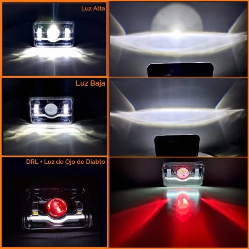 Vista 6 de 4 Piezas Faros Delanteros LED de 4x6 Pulgadas Aprobados por DOT con Ojo de Diablo Rojo DRL Compatibles para 1986 Che-vrolet CK 10 Rectangular H4656