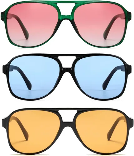 Vista 16 de Freckles Mark Lentes de sol clásicos estilo retro de los años 70 para mujeres y hombres, montura estilo aviador, cuadrada, grande y de moda