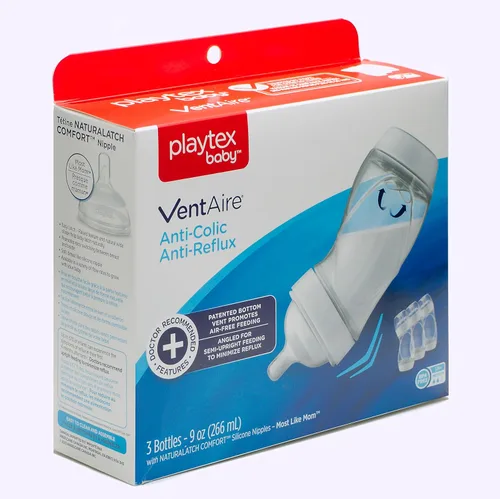 Vista 2 de Playtex Baby VentAire biberón completo para el confort del estómago, 9 oz (3 unidades), biberones anticólicos y antirreflujo para recién nacidos