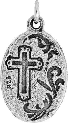 Vista 2 de Collar de medalla de San Charbel de plata de ley con acabado oxidado, cadena ovalada de 0.071in, Plata esterlina, Sin gemas.