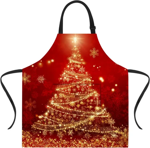 Vista 49 de ANNA QUEEN Delantal de Feliz Navidad para mujeres y hombres con bolsillos, delantal de muñeco de nieve, delantal de cocina ajustable para cocinero