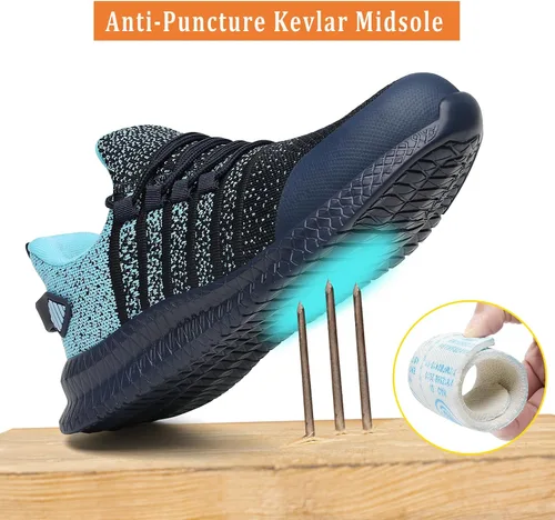 Vista 3 de Zapatos de punta de acero para hombres y mujeres, cómodos, ligeros, zapatos de seguridad para el trabajo, a prueba de pinchazos, antideslizantes