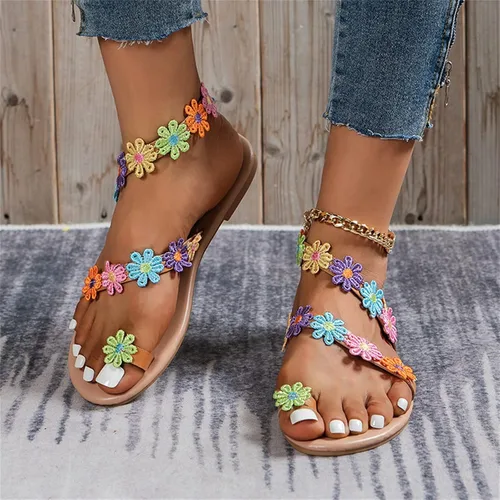 Vista 3 de Hbeylia Sandalias planas de mariposa para mujer, a la moda, informales, bohemias, elegantes, sandalias de gladiador, joyería con anillo