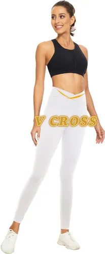 Vista 2 de Leggings de cintura cruzada en V para mujer, control de abdomen, suaves, para correr, cintura alta, no se transparentan, pantalones de yoga